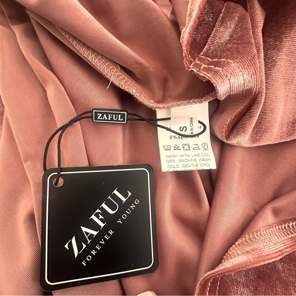 Zaful Women’s Velvet Cocktail Dress Cowl Neck Bodycon Ruched Dark Pink Small - Picture 7 of 9